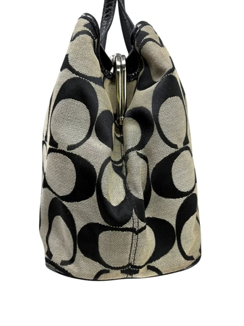 Coach F13533 Signature Stripe Framed Carryall Tote Shoulder Bag
